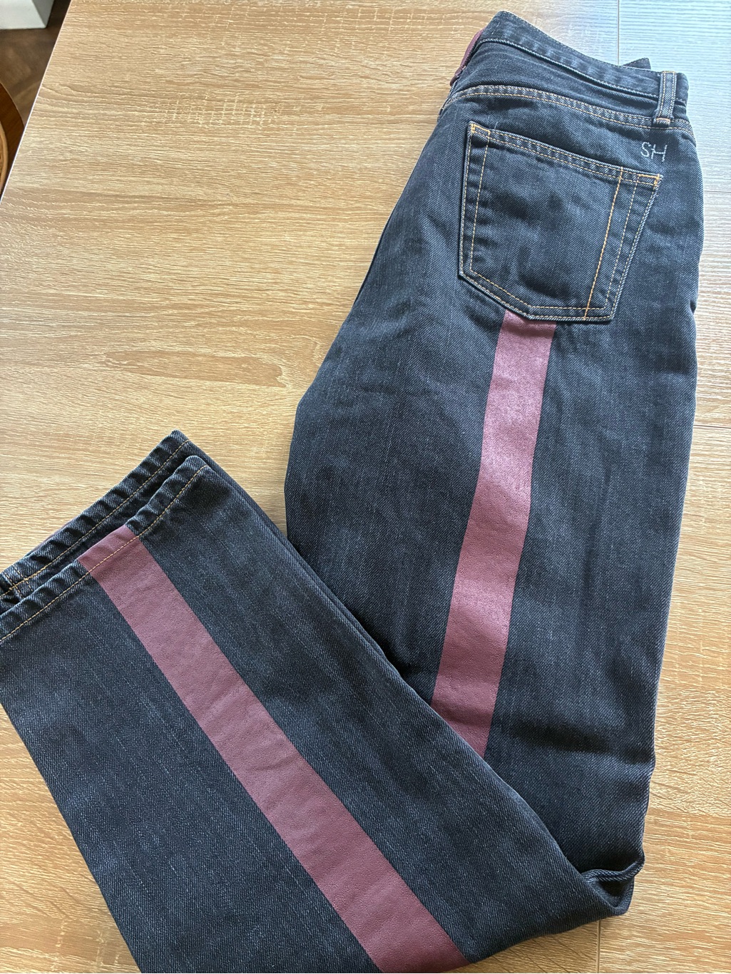 Still Here Childhood Women’s Straight Leg Black Jeans With Rose Side Stripe